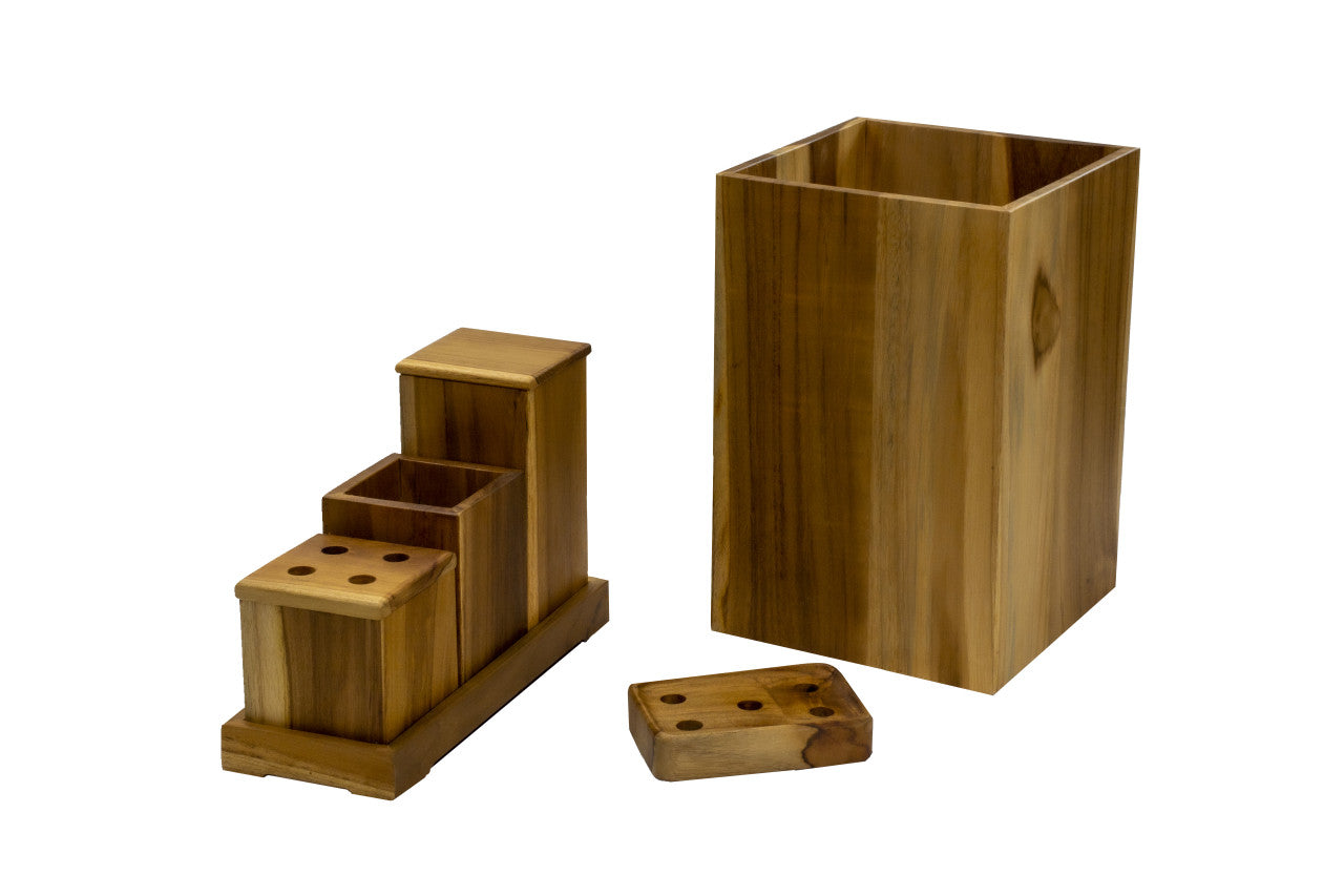 EcoDecors® Eleganto® 9 Piece Teak Wood Bathroom Amenities Set in EarthyTeak® Finish