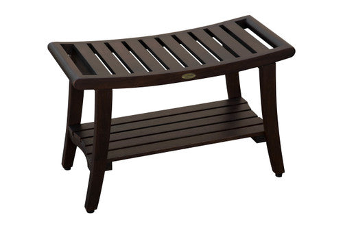 DecoTeak® Harmony® 30" Teak Wood Shower Bench with Shelf and LiftAide® Arms in Woodland Brown Finish