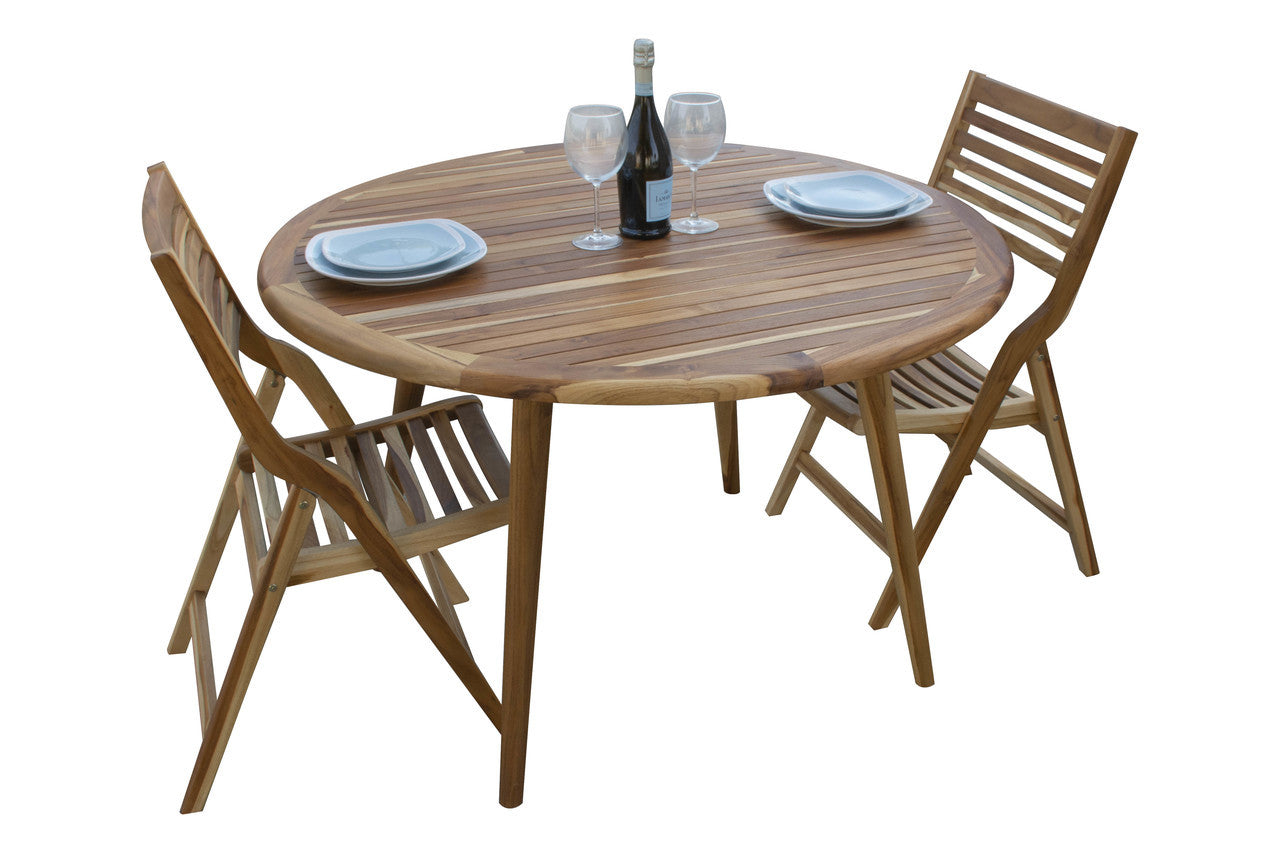 EcoDecors® Mid-Century Modern 48" Teak Wood Round Table in EarthyTeak Finish