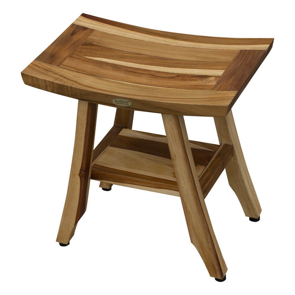 EcoDecors EarthyTeak Satori 18 inch Teak Shower Bench with Shelf