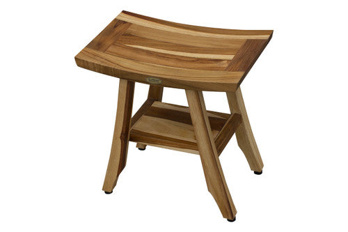 EcoDecors® Satori® 18" Teak Wood Shower Bench with Shelf in EarthyTeak Finish