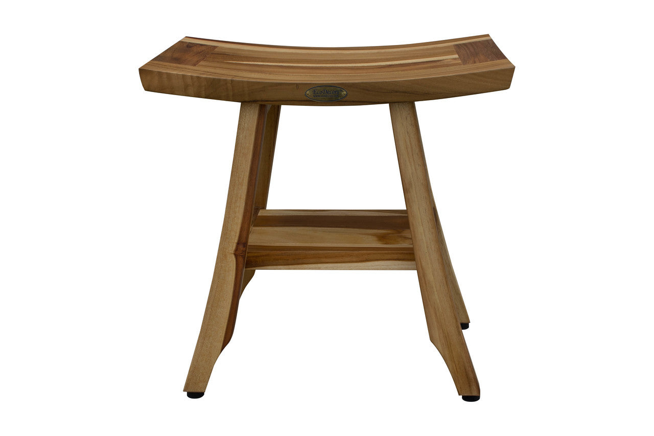 EcoDecors® Satori® 18" Teak Wood Shower Bench with Shelf in EarthyTeak Finish