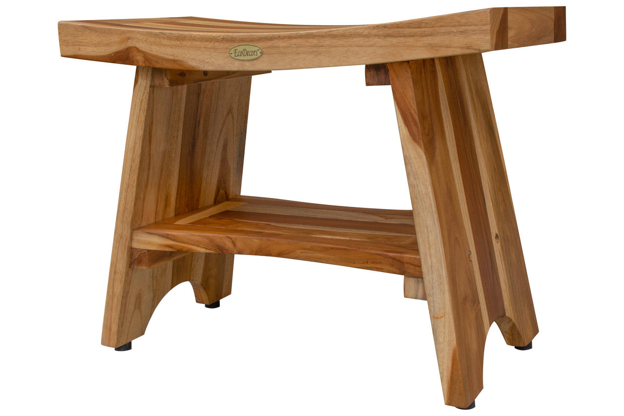 EcoDecors® Serenity® 24" Teak Wood Shower Bench with Shelf in EarthyTeak Finish