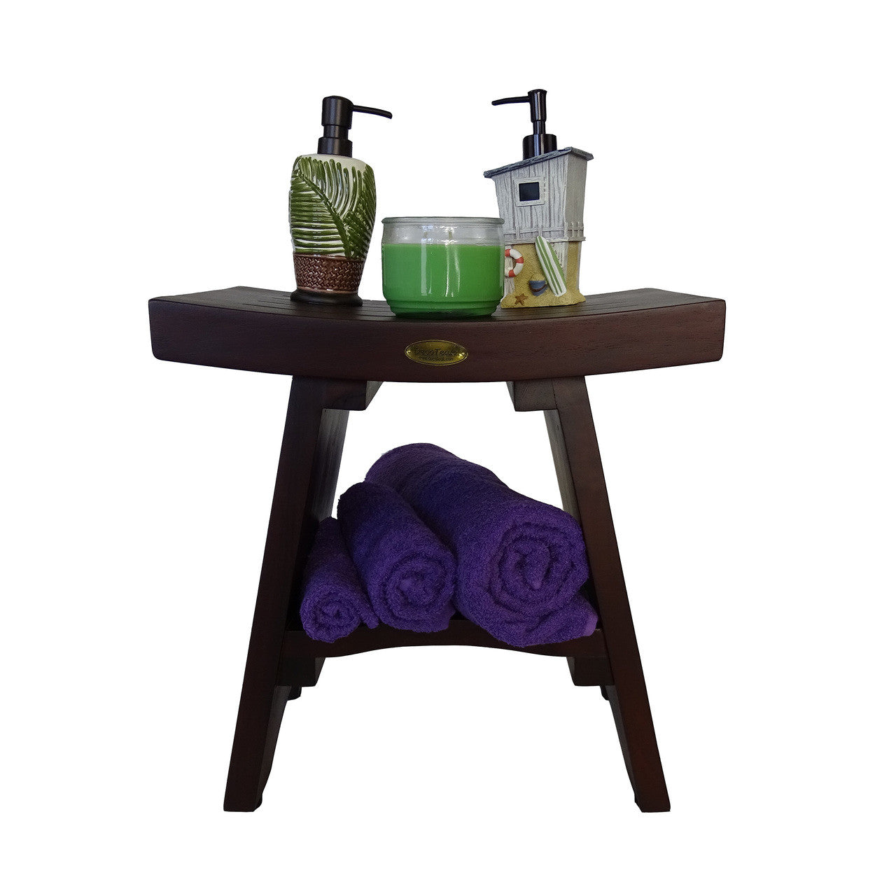 DecoTeak® Serenity® 18" Teak Wood Shower Bench with Shelf in Woodland Brown Finish