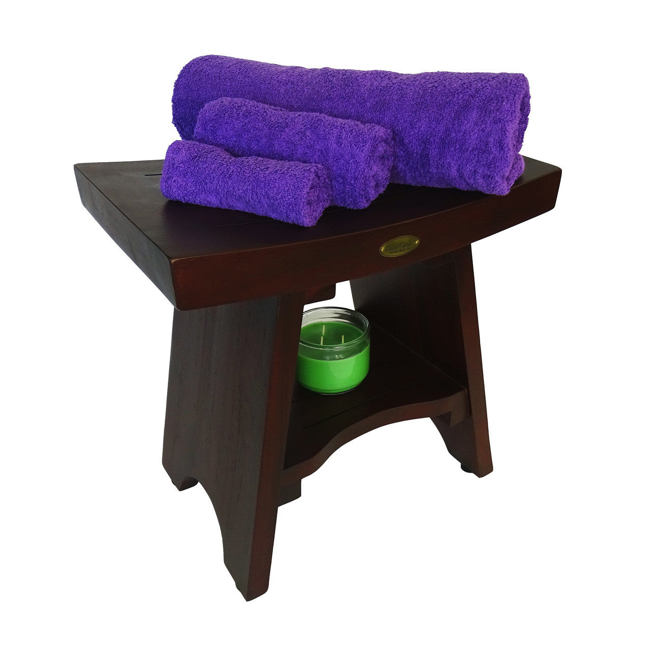 DecoTeak® Serenity® 18" Teak Wood Shower Bench with Shelf in Woodland Brown Finish
