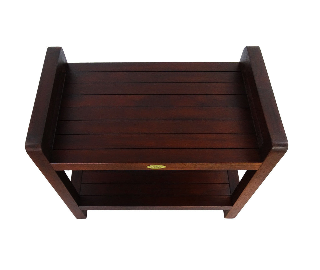 DecoTeak® Eleganto® 24" Teak Wood Shower Bench with LiftAide Arms and Shelf in Woodland Brown Finish