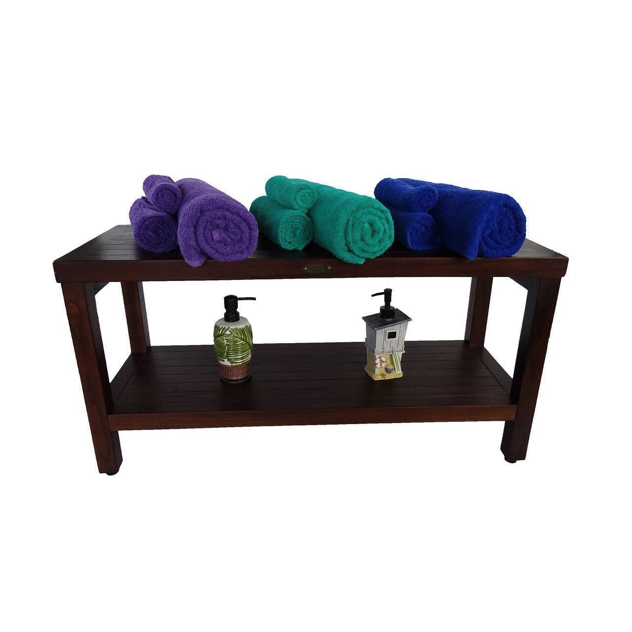 DecoTeak® Eleganto® 36" Teak Wood Shower Bench with Shelf in Woodland Brown Finish