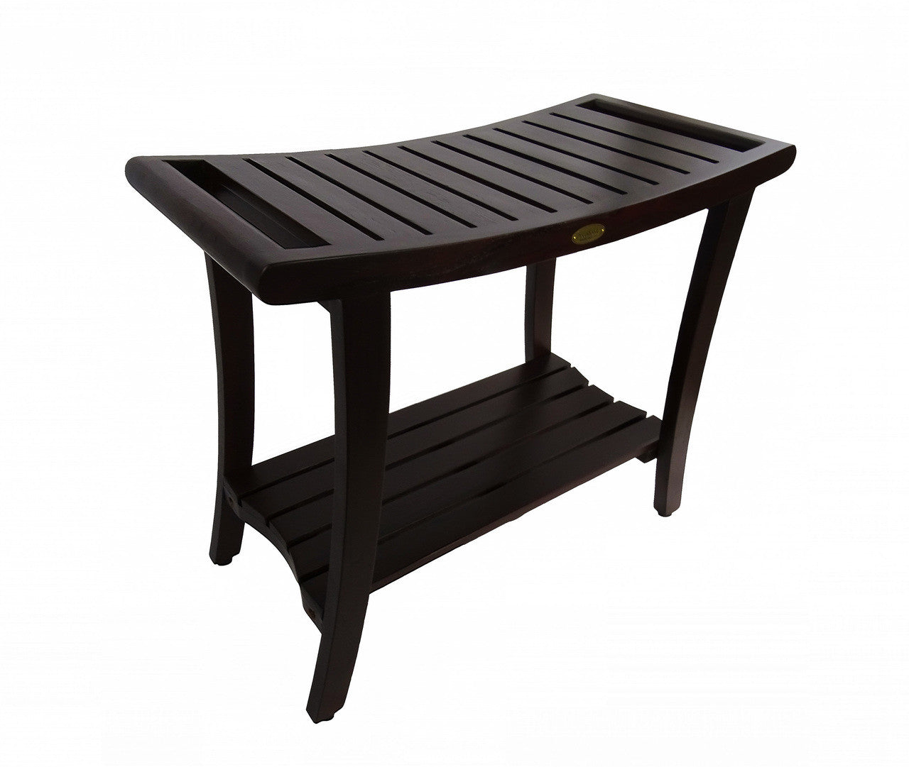 DecoTeak® Harmony® 30"L Teak Wood Bench with Shelf and LiftAide Arms in Woodland Brown Finish