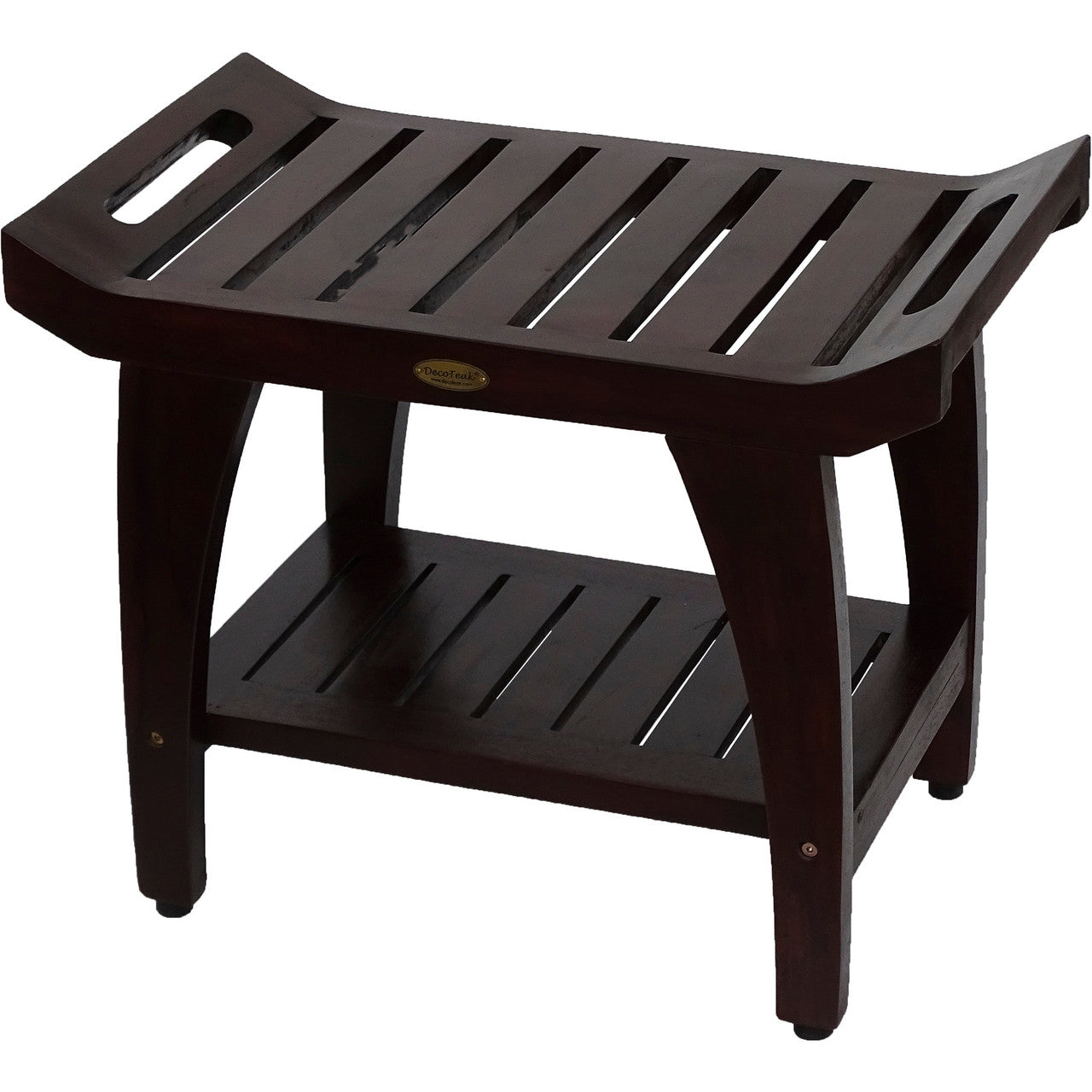 DecoTeak® Tranquility® 24" Teak Wood Shower Bench with Shelf and LiftAide® Arms in Woodland Brown Finish