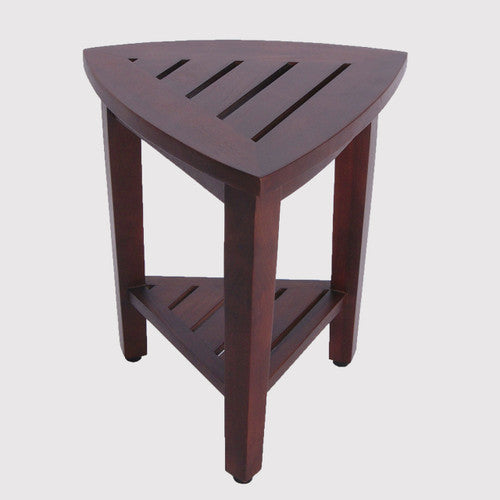DecoTeak® SnazzyCorner® 15" Teak Wood Corner Shower Bench with Shelf in Woodland Brown Finish
