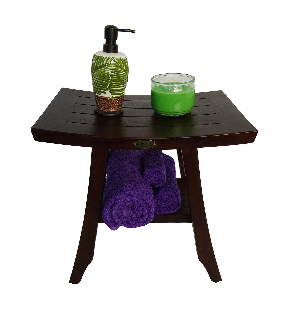 DecoTeak® Satori® 18" Teak Wood Shower Bench with Shelf in Woodland Brown Finish