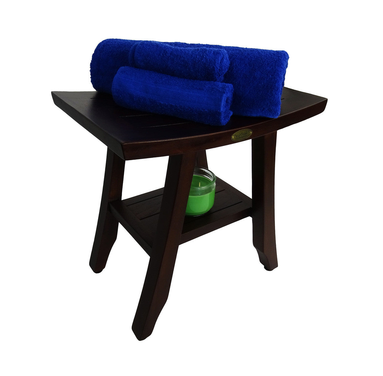 DecoTeak® Satori® 18" Teak Wood Shower Bench with Shelf in Woodland Brown Finish