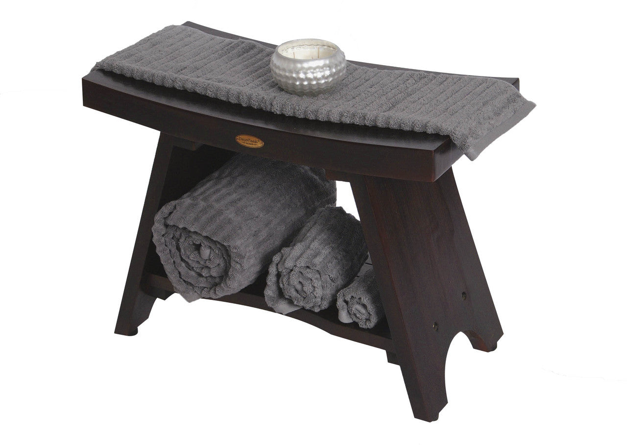 DecoTeak® Serenity® 24" Teak Wood Shower Bench with Shelf in Woodland Brown Finish