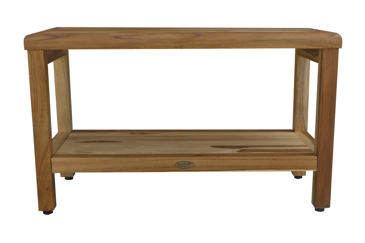 EcoDecors® Eleganto® 30" Teak Wood Shower Bench with Shelf in EarthyTeak Finish