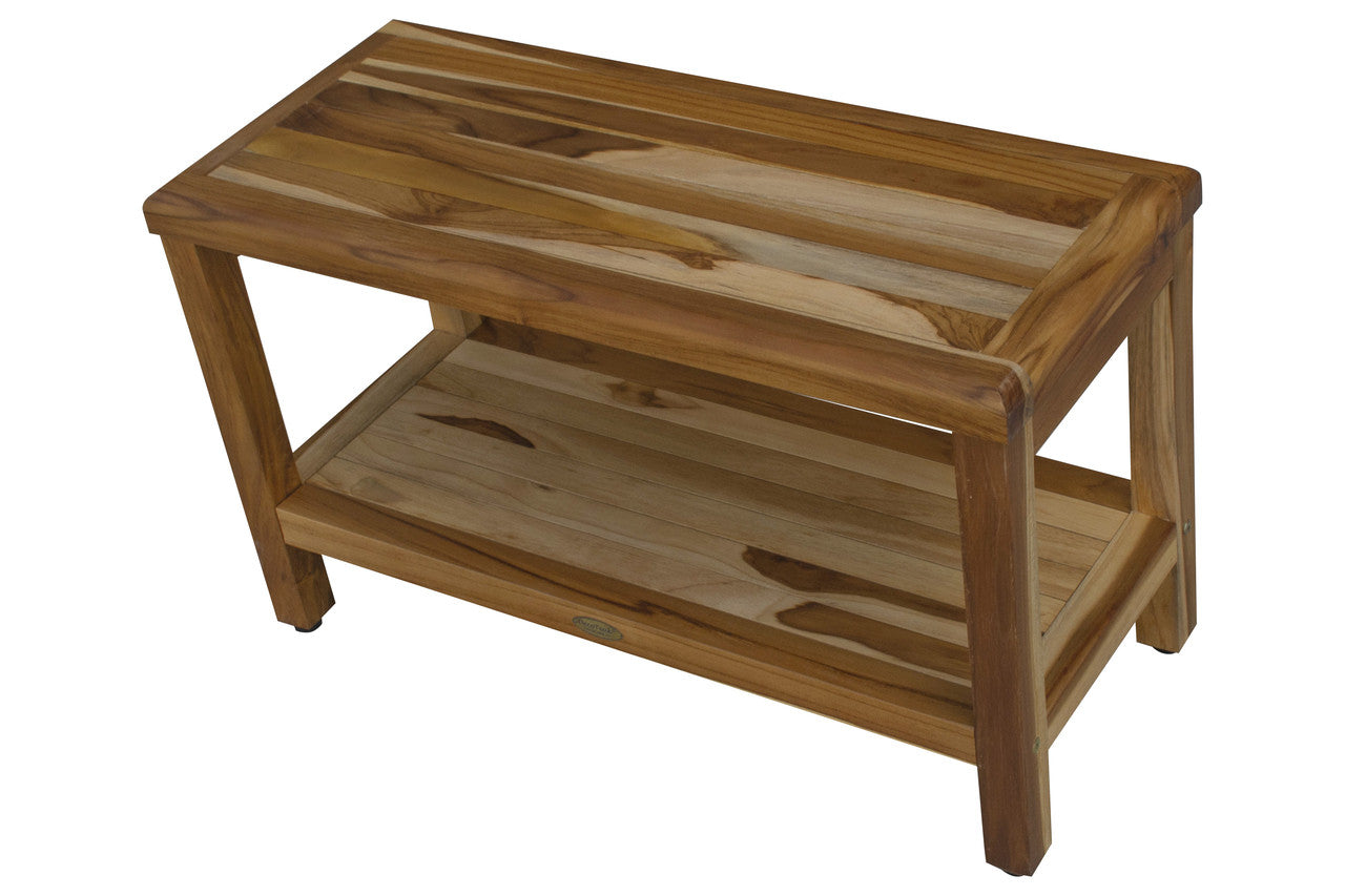 EcoDecors® Eleganto® 30" Teak Wood Shower Bench with Shelf in EarthyTeak Finish