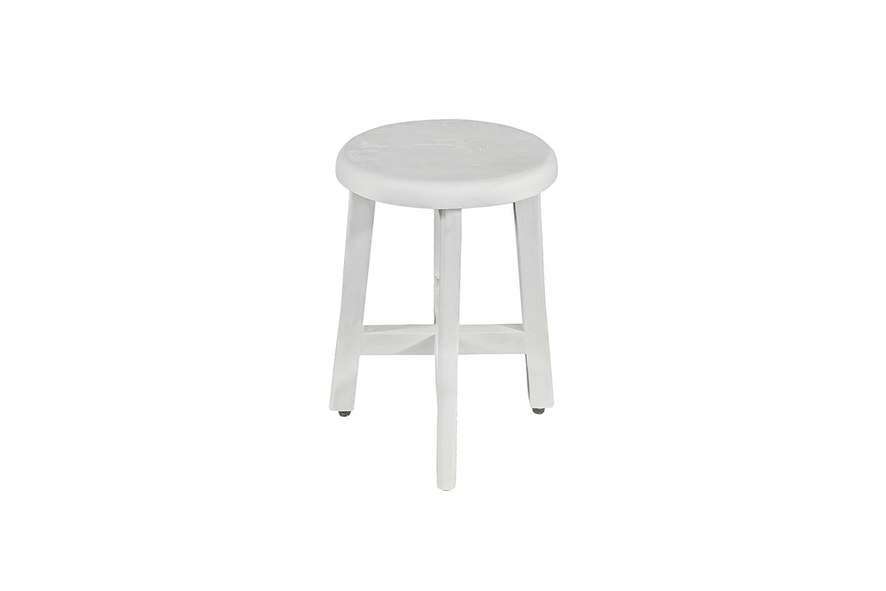 Shoji® 18" Teak Wood Shower Stool with 12" Round Seat in White Driftwood Finish