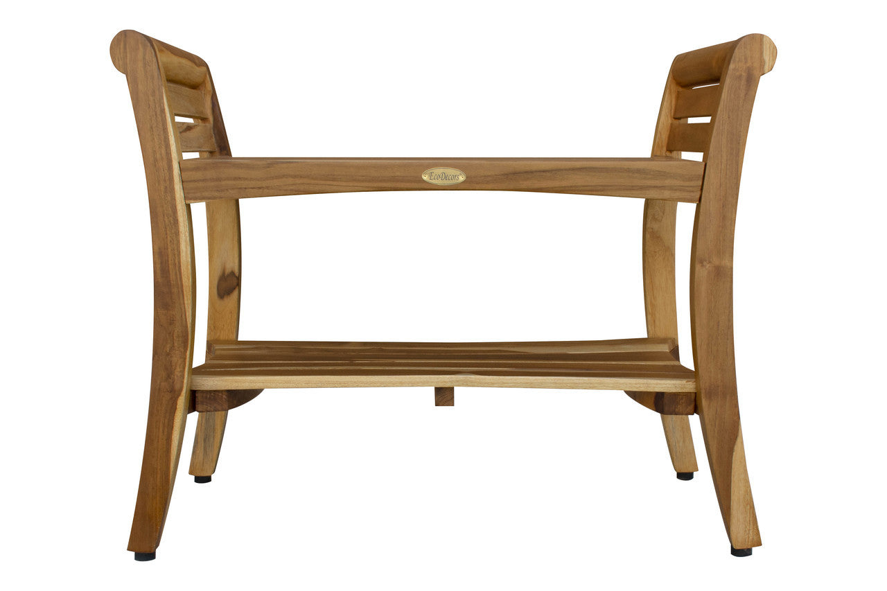 EcoDecors® Symmetry® 29" Teak Wood Shower Bench with Shelf and LiftAide® Arms in EarthyTeak Finish