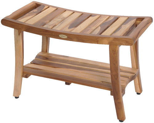 EcoDecors EarthyTeak Harmony™ 29 inch Eastern Style Teak Shower Bench with  Shelf and Arms