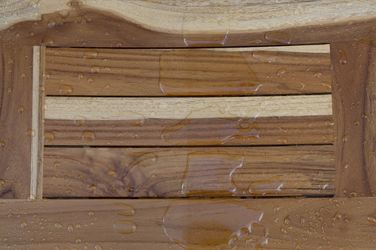EcoDecors® Serenity® 18" Teak Wood Shower Bench with Shelf in EarthyTeak Finish