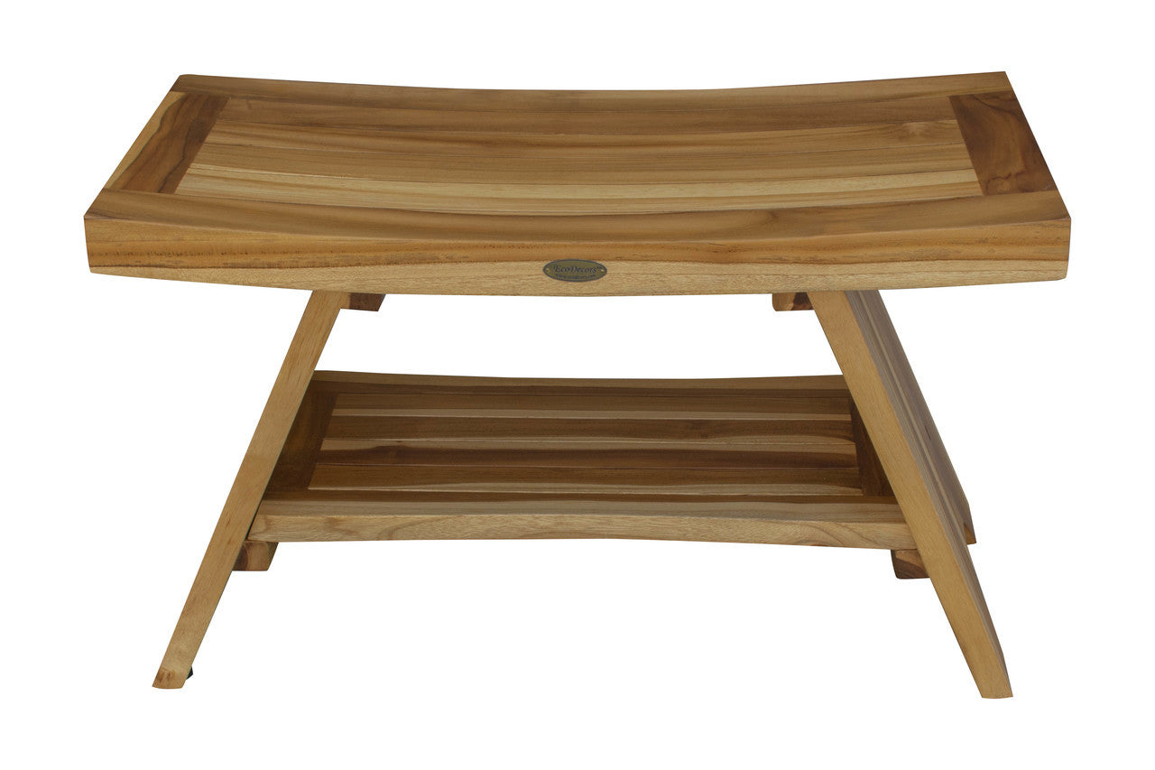 EcoDecors® Serenity® 30" Teak Wood Shower Bench with Shelf in EarthyTeak Finish