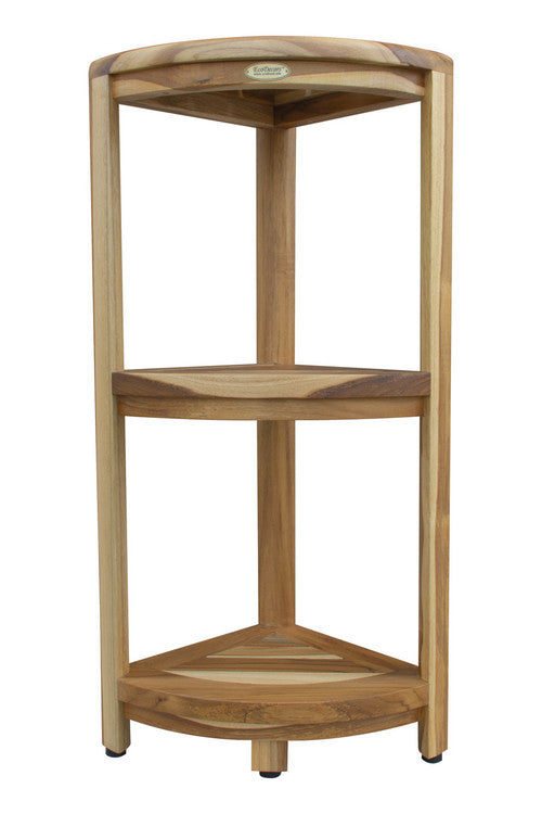 EcoDecors® SnazzyCorner® 32" Teak Wood 3-Tier Corner Shelf in EarthyTeak Finish