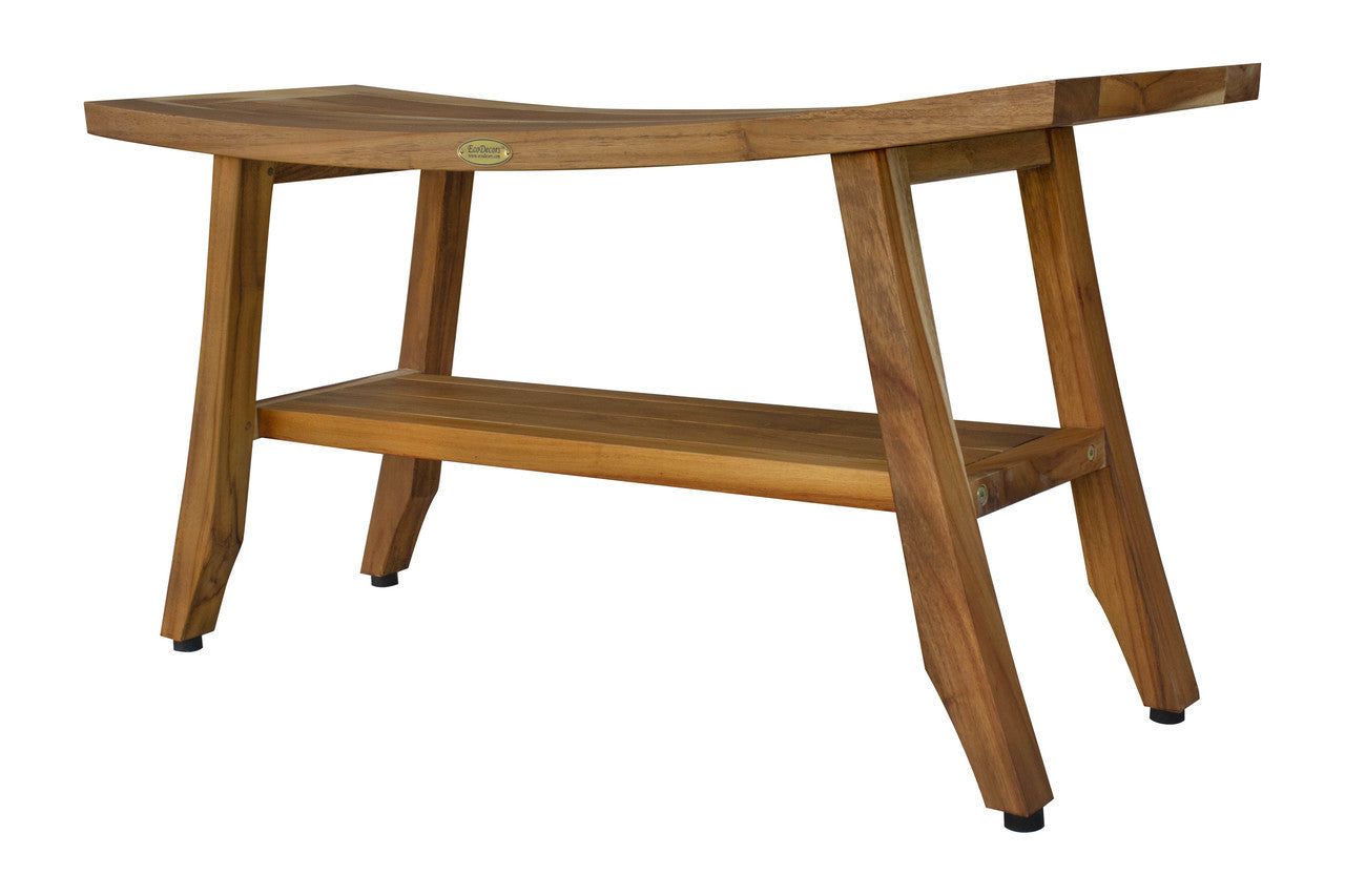 EcoDecors® Satori® 34" Teak Wood Shower Bench with Shelf in EarthyTeak Finish