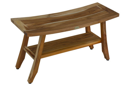 EcoDecors® Satori® 34" Teak Wood Shower Bench with Shelf in EarthyTeak Finish
