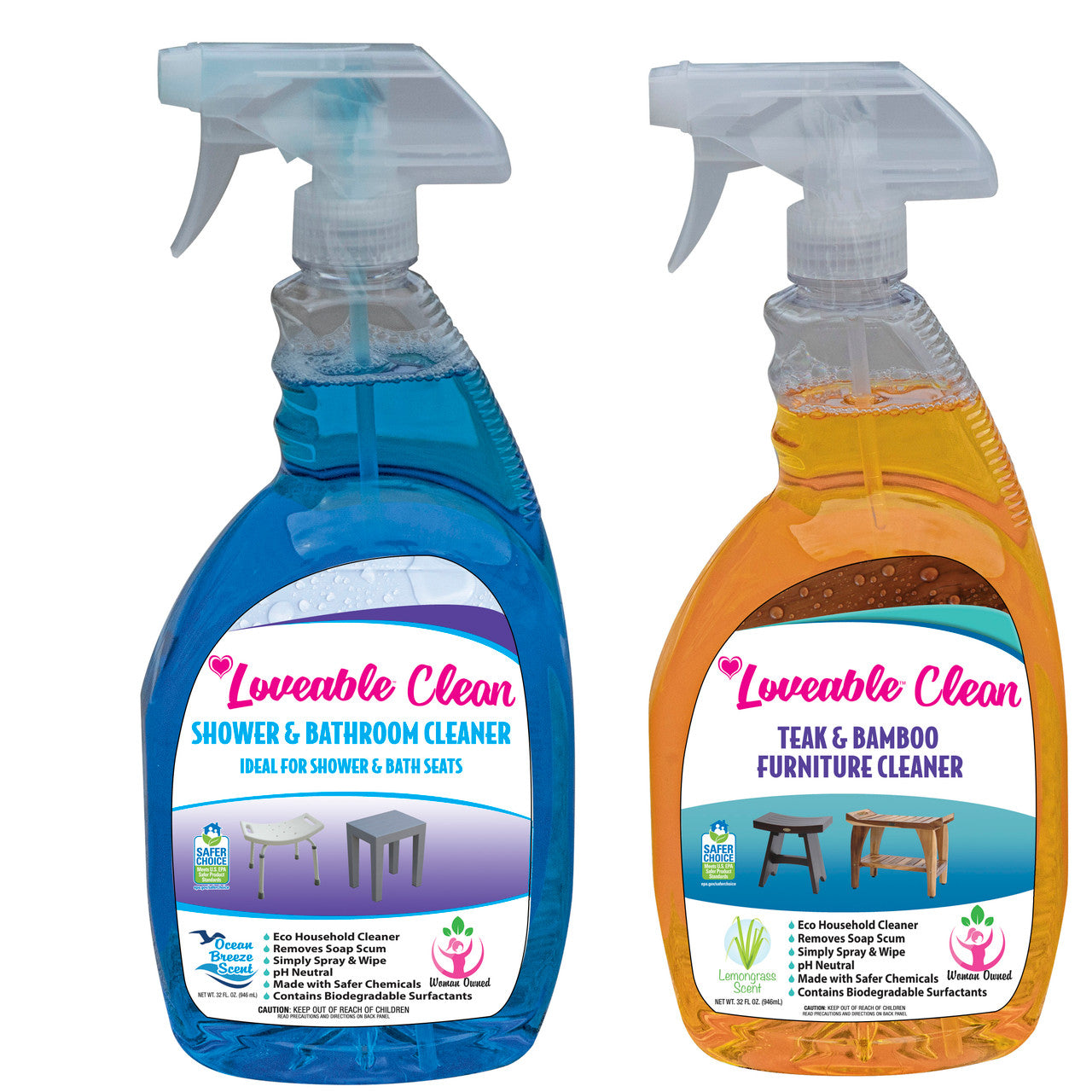 Loveable® Teak and Bamboo Furniture Cleaner in 32oz and Plastic and Shower Furniture Cleaner in 32 oz. Spray Bottle