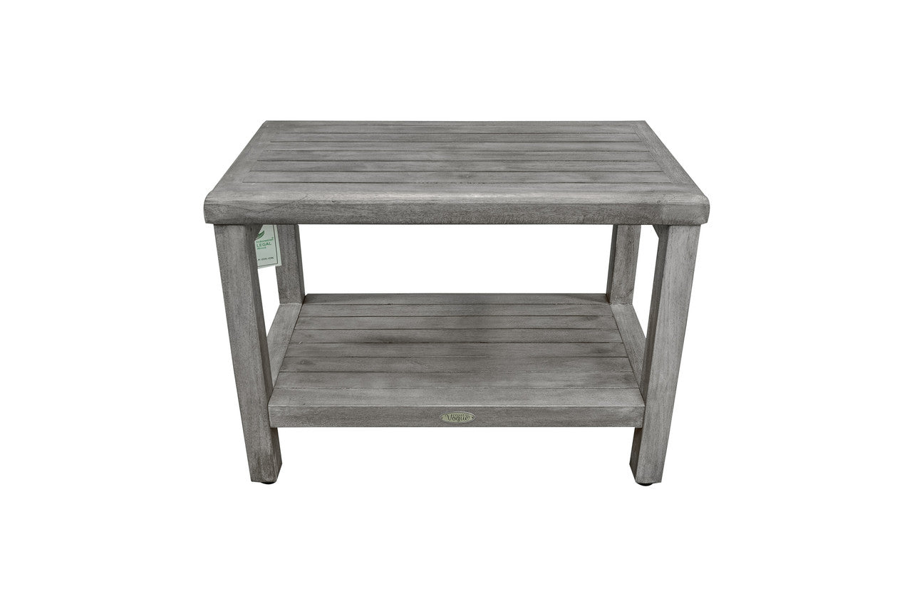 CoastalVogue® Eleganto® 24" Teak Wood Shower Bench with Shelf in Antique Gray Finish
