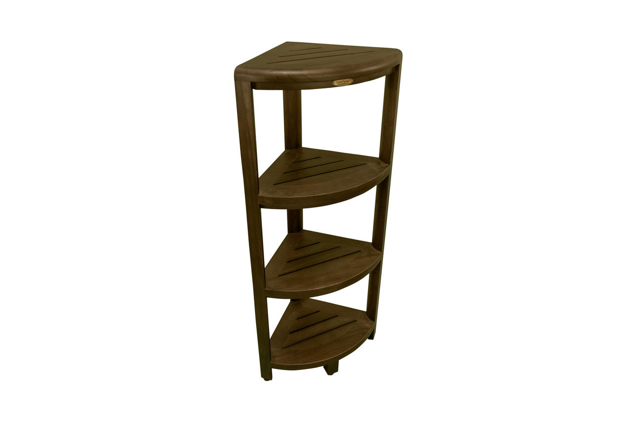 DecoTeak® SnazzyCorner® 38" Teak Wood 4-Tier Corner Shelf in Woodland Brown Finish