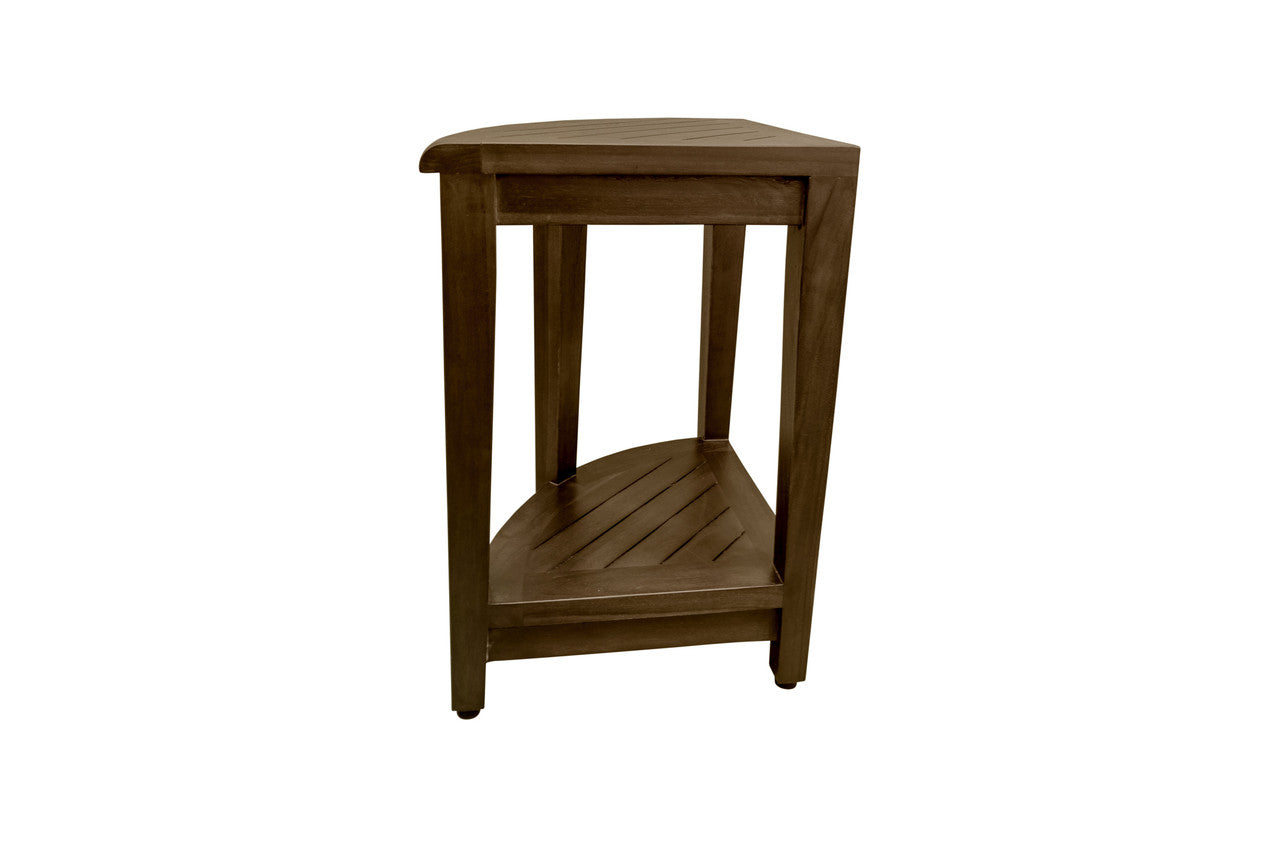 DecoTeak® SnazzyCorner® 18" Teak Wood Wide Corner Shower Bench with Shelf in Woodland Brown Finish