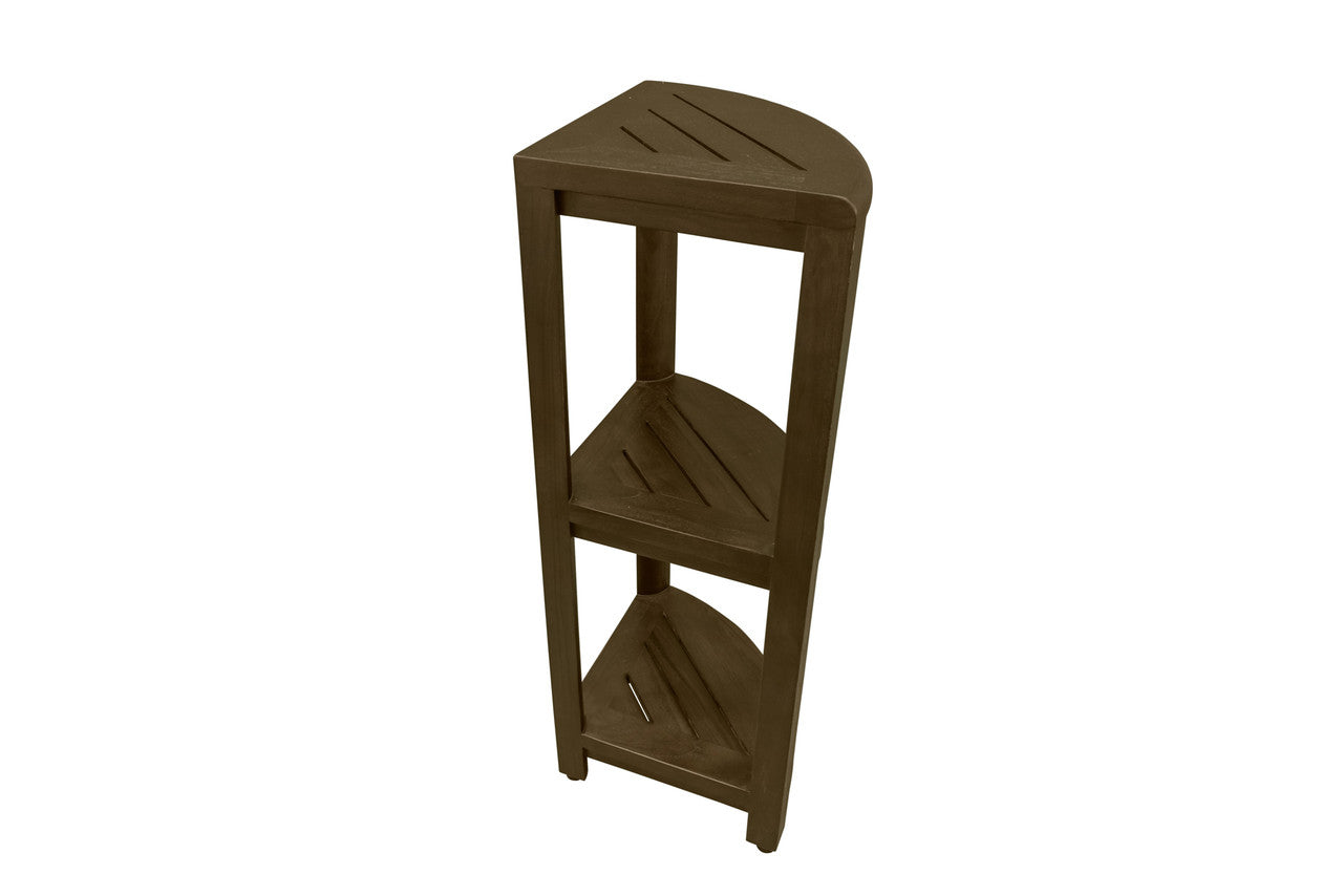 DecoTeak® SnazzyCorner® 33" Teak Wood 3-Tier Corner Shelf in Woodland Brown Finish