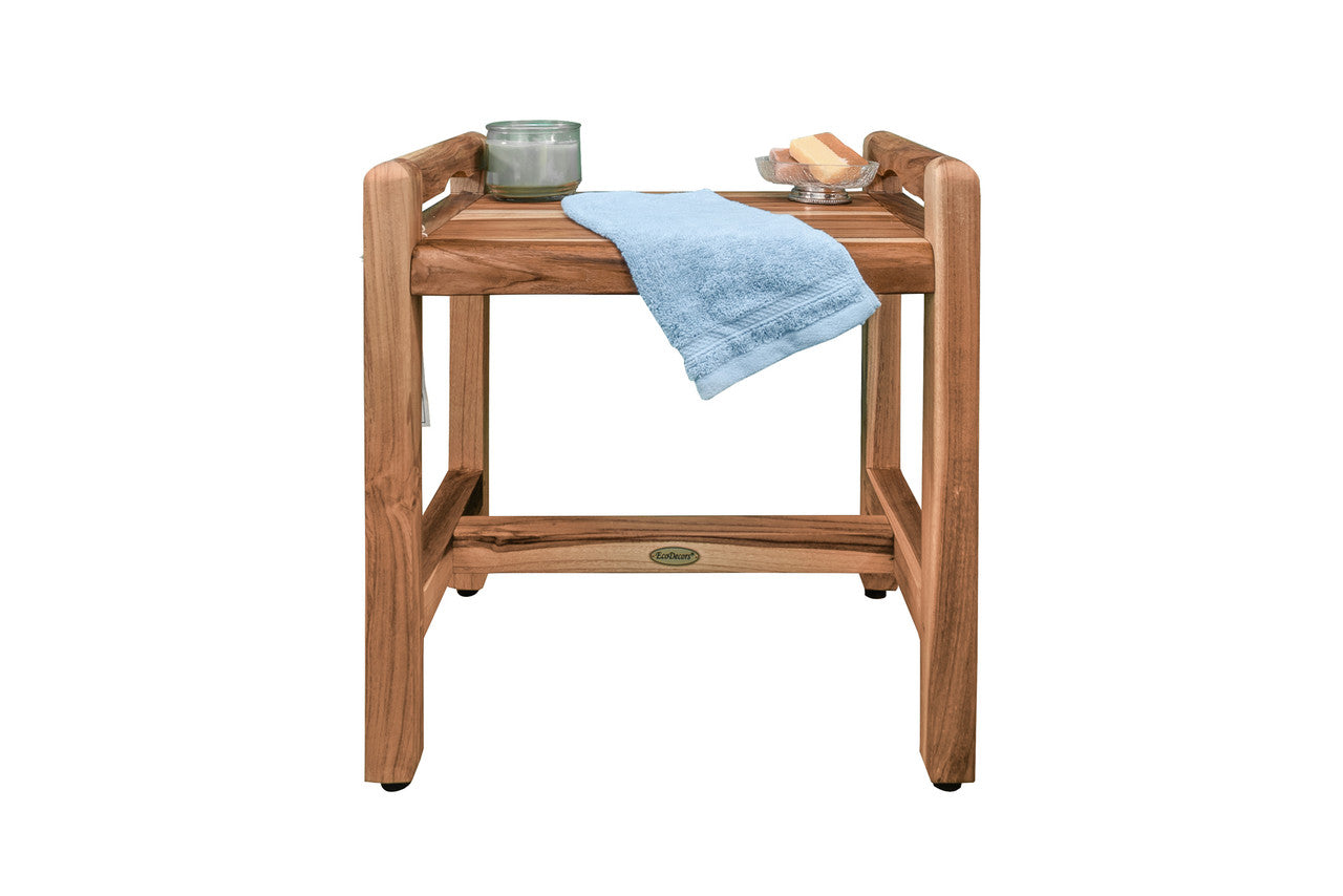 EcoDecors® Eleganto® 20" Teak Wood Shower Bench with LiftAide® Arms in EarthyTeak Finish