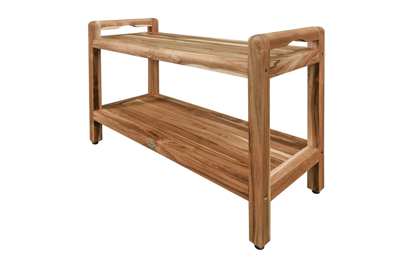 EcoDecors Eleganto 35 inch Teak Shower Bench with Shelf
