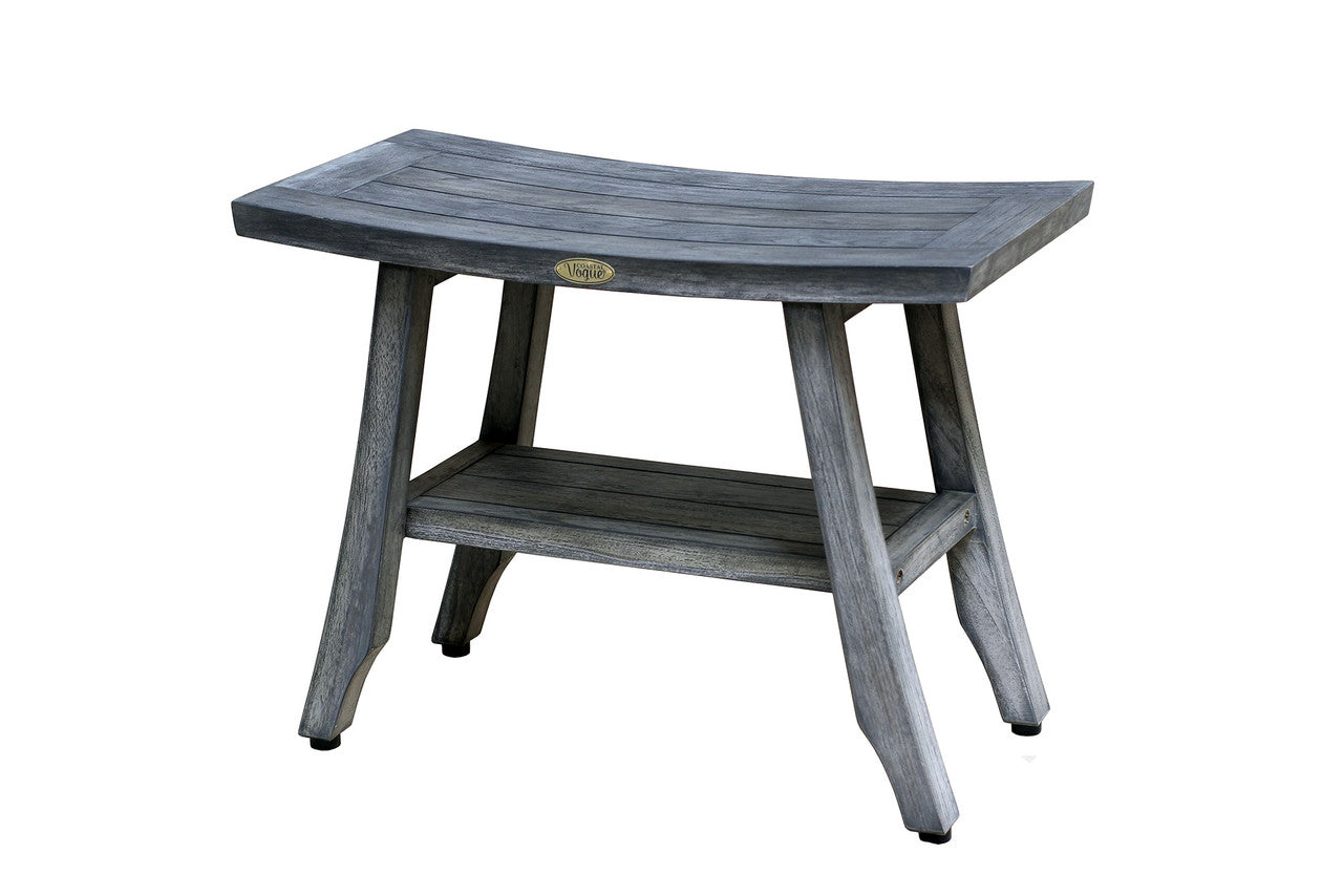 CoastalVouge® Satori® 24" Teak Wood Shower Bench with Shelf in Antique Gray Finish