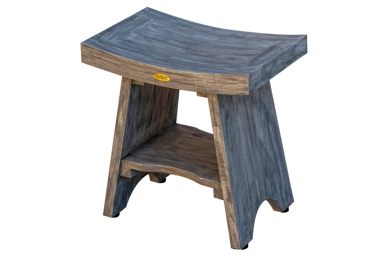 CoastalVogue® Serenity® 18" Teak Wood Shower Bench in Antique Gray Finish