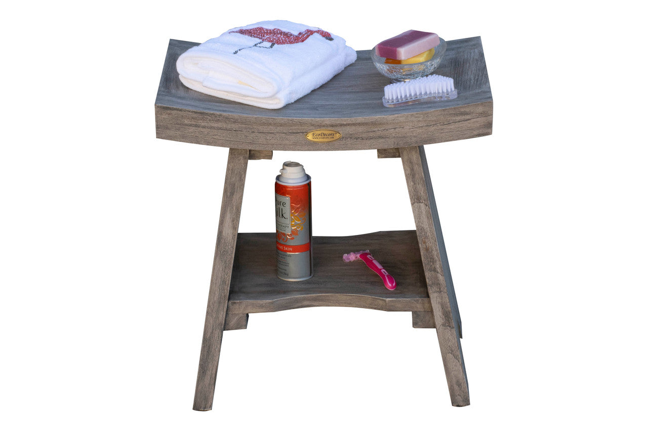 CoastalVogue® Serenity® 18" Teak Wood Shower Bench in Antique Gray Finish
