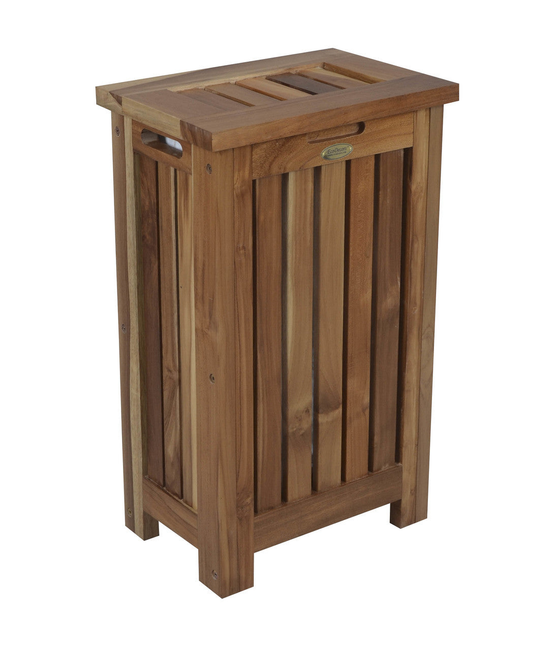 EcoDecors® Eleganto® 24"Teak Wood Compact Double Laundry Storage Hamper with Removable Bags in EarthyTeak Finish