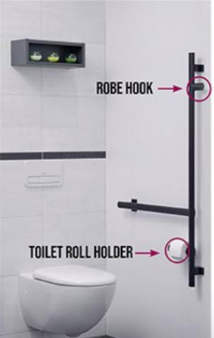Bidirectional Dual Purpose Ebony Gray Ellipso Grab Bar- Toilet paper holder and robe hook