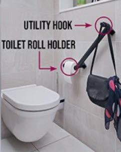 Multi Purpose Ebony Gray Angled Grab Bar with Purse Hook and Toilet Paper Holder