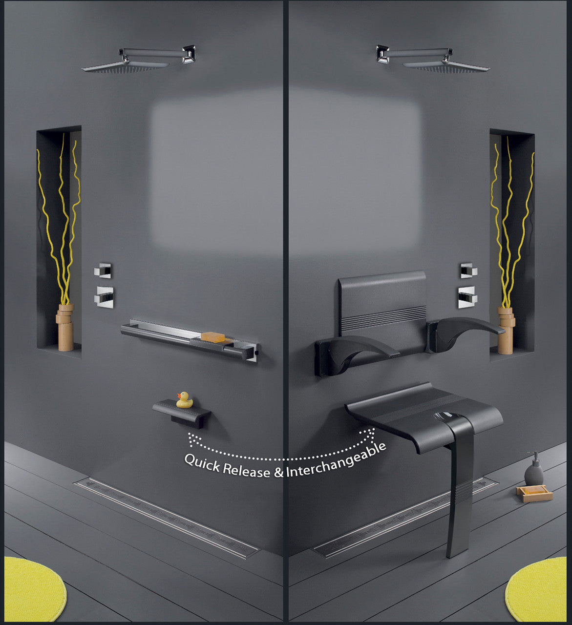 Innovato SwapAble Wall Mounted Ebony Gray Mini Compact Shower Shelf